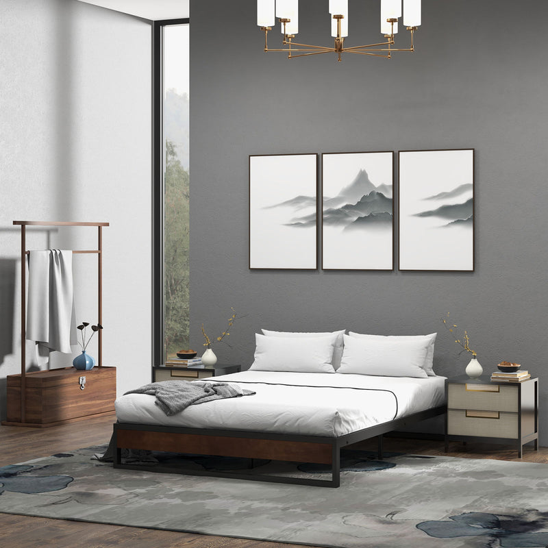 Sorrento Metal and Wood bed base - King-1826052241786802177