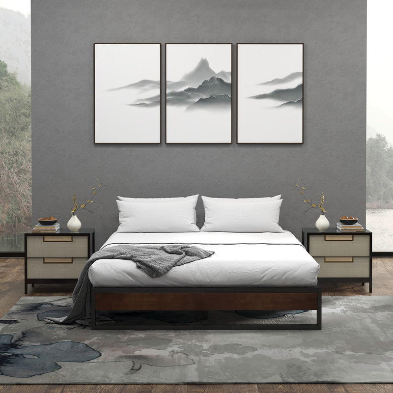 Sorrento Metal and Wood bed base - King-1826052241786802178