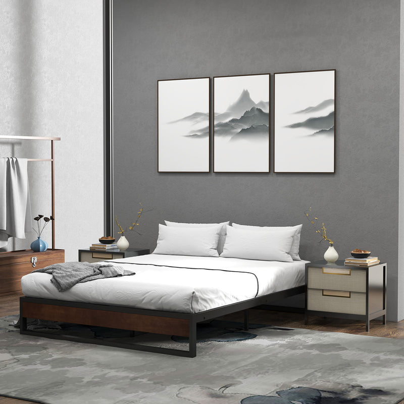 Sorrento Metal and Wood bed base - King-1826052241786802183