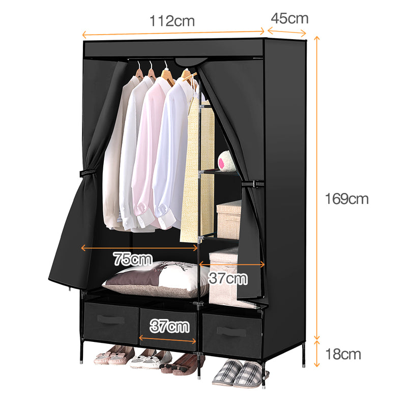 Levede Portable Clothes Closet Wardrobe Black Storage Cloth Organiser Unit Shelf Rack