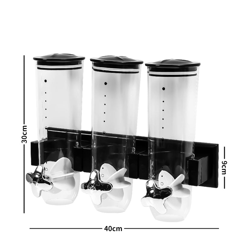 Wall Mounted Triple Cereal Dispenser Dry Food Storage Container Dispense Machine