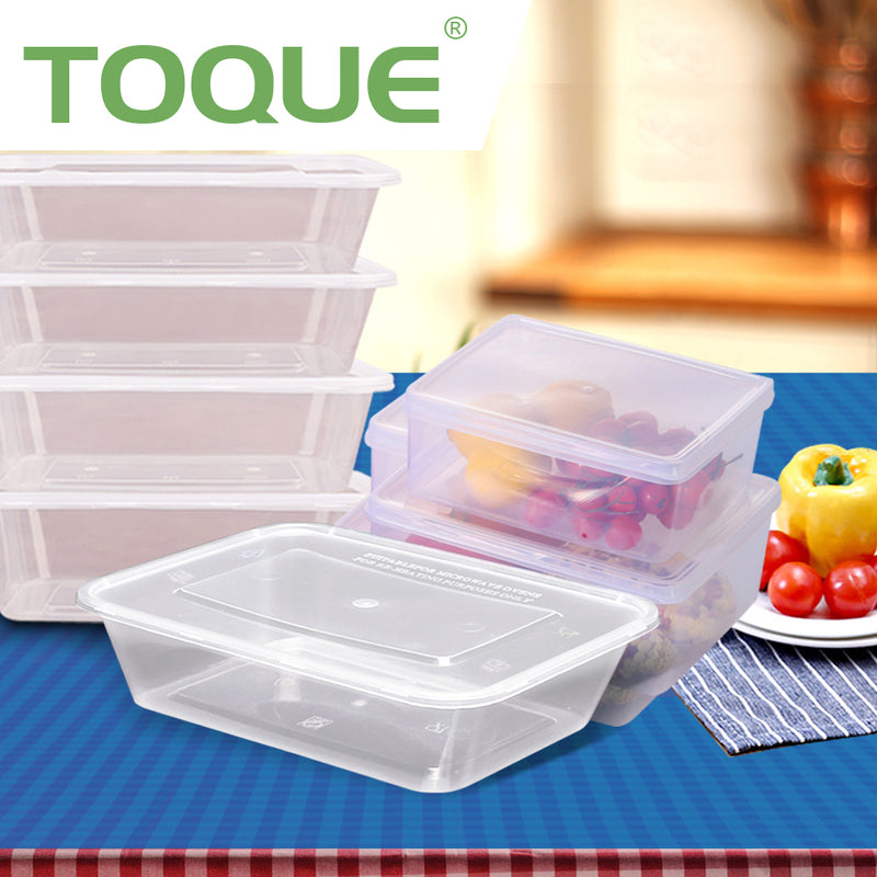 100 Pcs 750ml Take Away Food Platstic Containers Boxes Base and Lids Bulk Pack