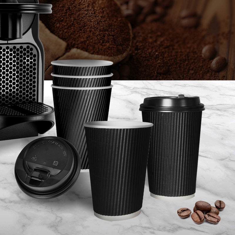 50 Pcs 8oz Disposable Takeaway Coffee Paper Cups Triple Wall Take Away w Lids