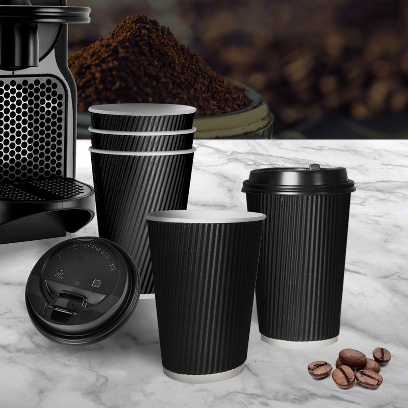 50 Pcs 8oz Disposable Takeaway Coffee Paper Cups Triple Wall Take Away w Lids