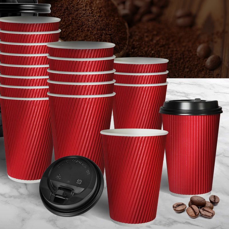 500 Pcs 12oz Disposable Takeaway Coffee Paper Cups Triple Wall Take Away w Lids
