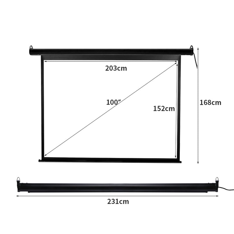 100" Projector Screen Electric Motorised Projection 3D Home Cinema 4:3 Black