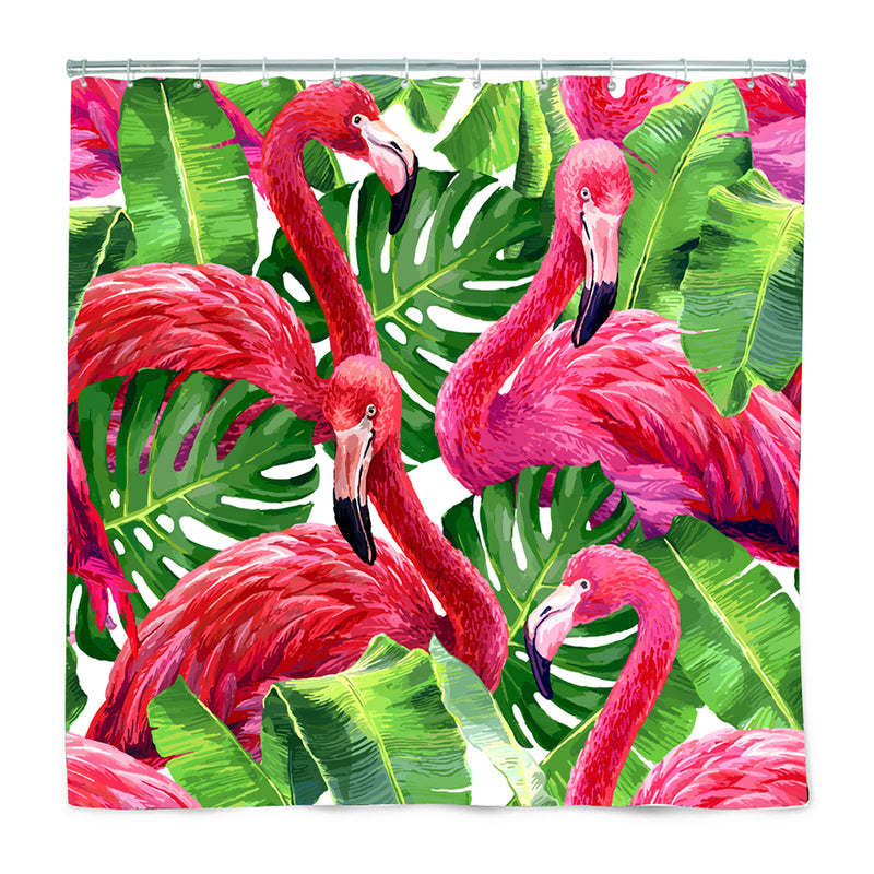 180x200cm Flamingo Print Waterproof Bathroom Shower Crutain with 12 Hooks