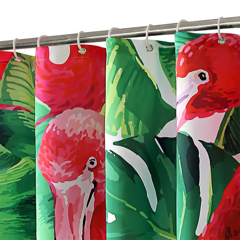 180x200cm Flamingo Print Waterproof Bathroom Shower Crutain with 12 Hooks