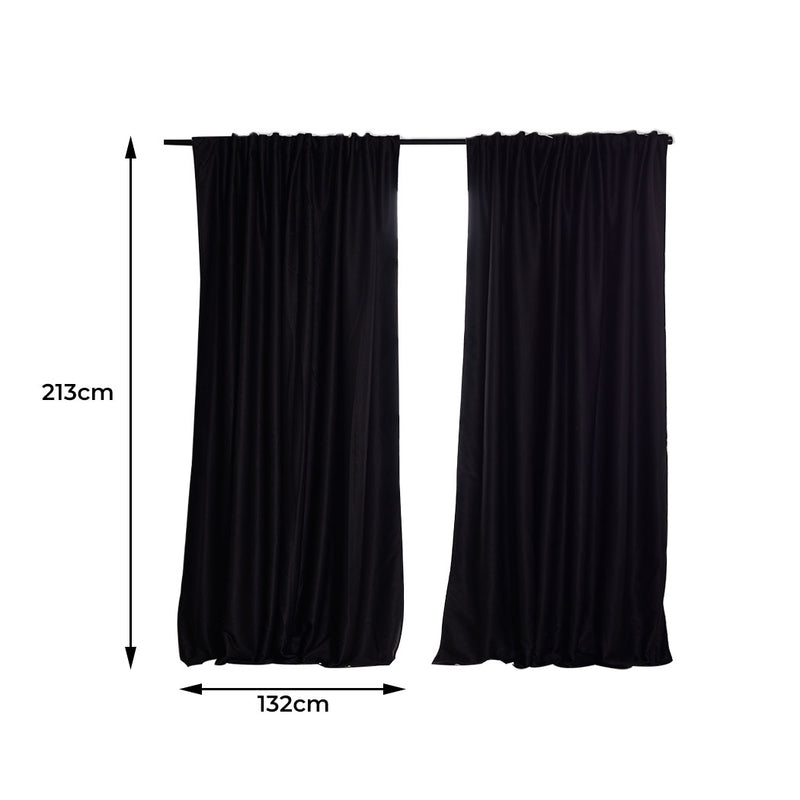 2X Blockout Curtains Curtain Blackout Bedroom 132cm x 213cm Black
