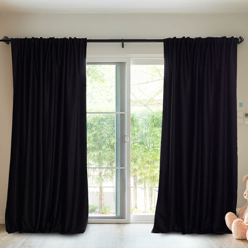 2X Blockout Curtains Curtain Blackout Bedroom 132cm x 213cm Black