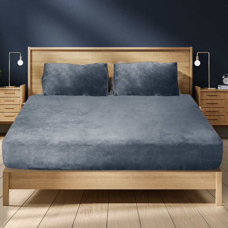 Ultra Soft Fitted Bedsheet with Pillowcase Double Size Dark Grey