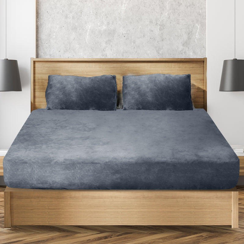 Ultra Soft Fitted Bedsheet with Pillowcase Double Size Dark Grey