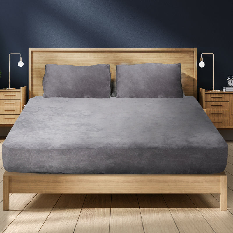 Ultra Soft Fitted Bedsheet with Pillowcase Double Size Silver Grey