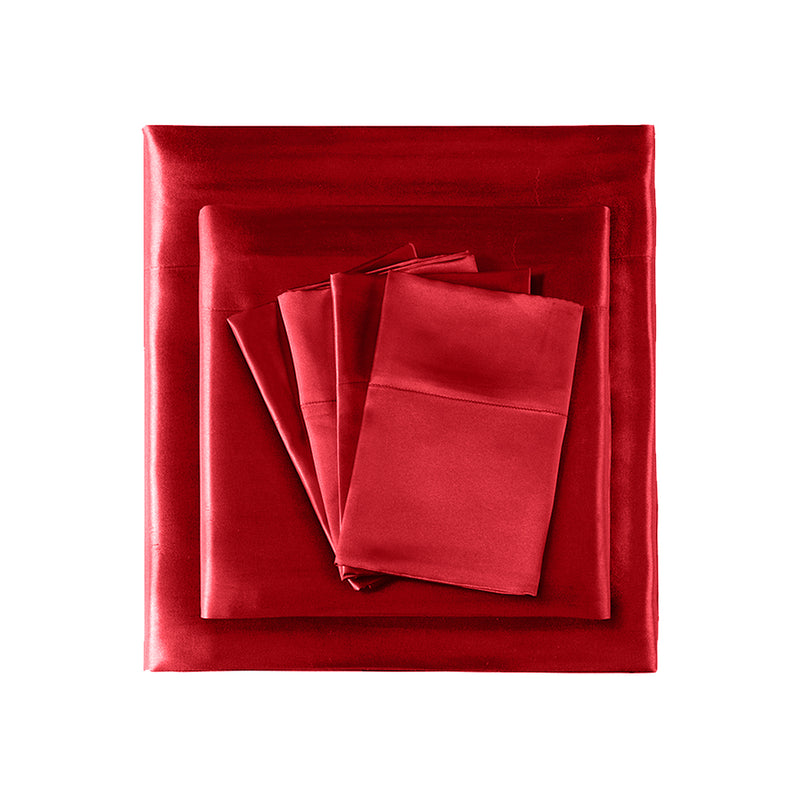 DreamZ Ultra Soft Silky Satin Bed Sheet Set in Queen Size in Burgundy Colour