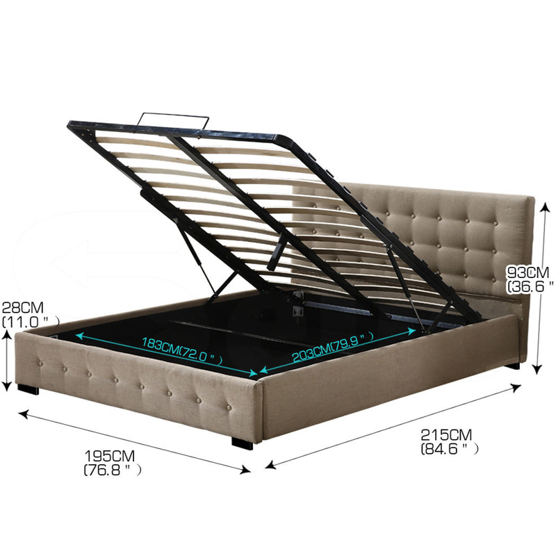 Levede Bed Frame Base With Gas Lift King Size Platform Fabric