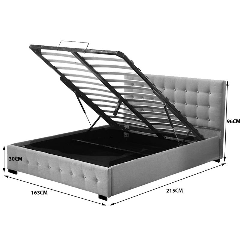 Levede Bed Frame Queen Size Mattress Platform Fabirc With Storage Gas Lift