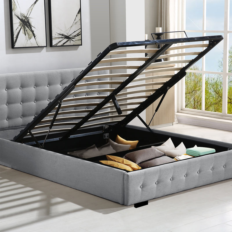 Levede Bed Frame Queen Size Mattress Platform Fabirc With Storage Gas Lift