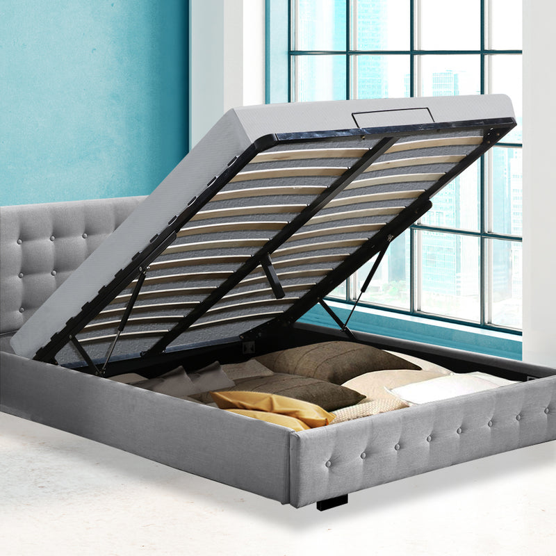 Levede Bed Frame Queen Size Mattress Platform Fabirc With Storage Gas Lift