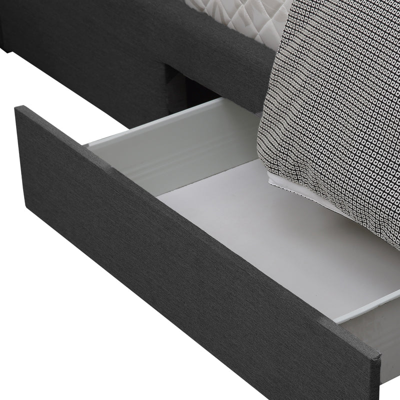 Levede Bed Frame Base With Storage Drawer Mattress Wooden Fabric Double Dark Grey