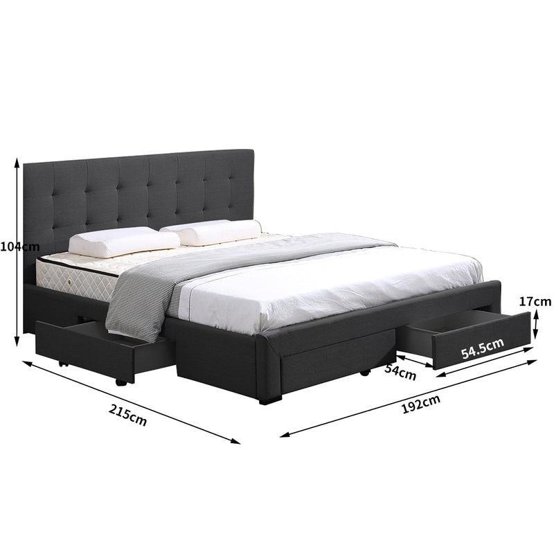 Levede Bed Frame Base With Storage Drawer Mattress Wooden Fabric King Dark Grey
