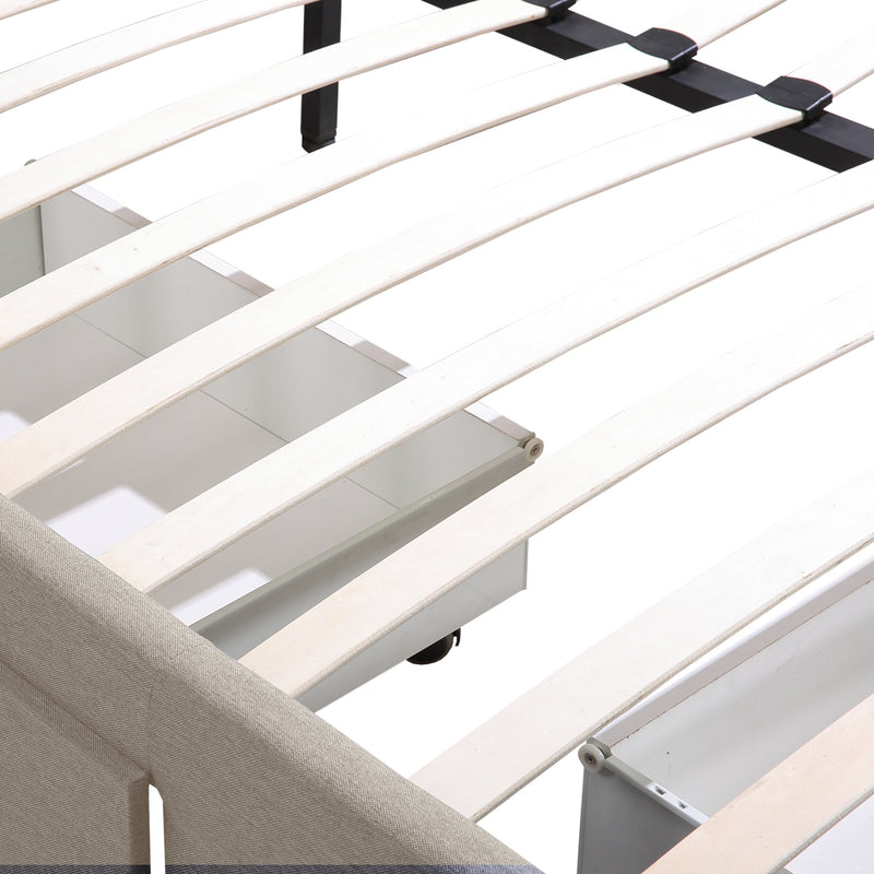 Levede Bed Frame  Queen Fabric With Drawers Storage Wooden Mattress Beige