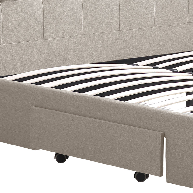 Levede Bed Frame  Queen Fabric With Drawers Storage Wooden Mattress Beige