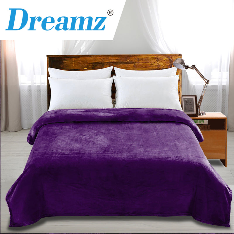 DreamZ 320GSM 220x160cm Ultra Soft Mink Blanket Warm Throw in Aubergine Colour