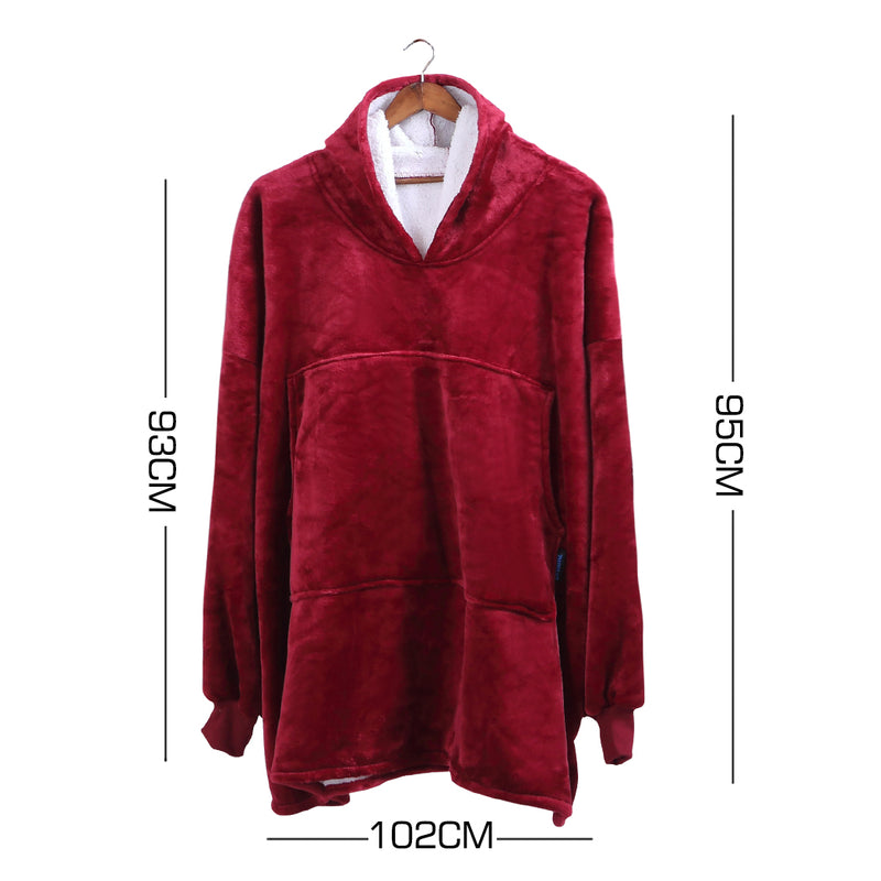 DreamZ Plush Fleece Sherpa Hoodie Sweatshirt Huggle Blanket Pajamas Burgundy