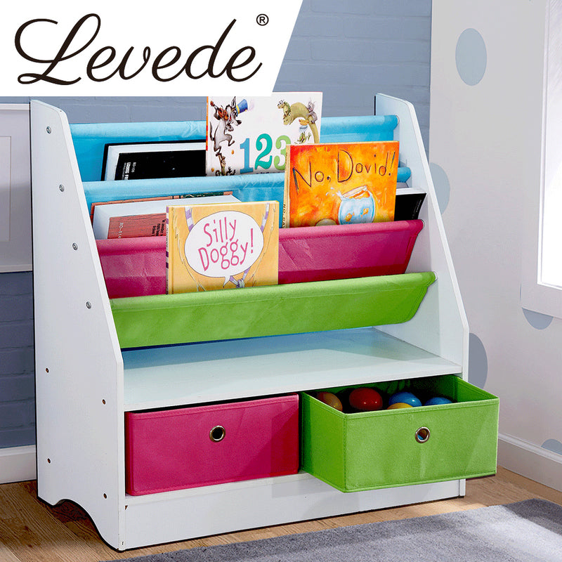 Levede Wooden Kids Children Bookcase Bookshelf Toy Organiser Storage Bin Rack