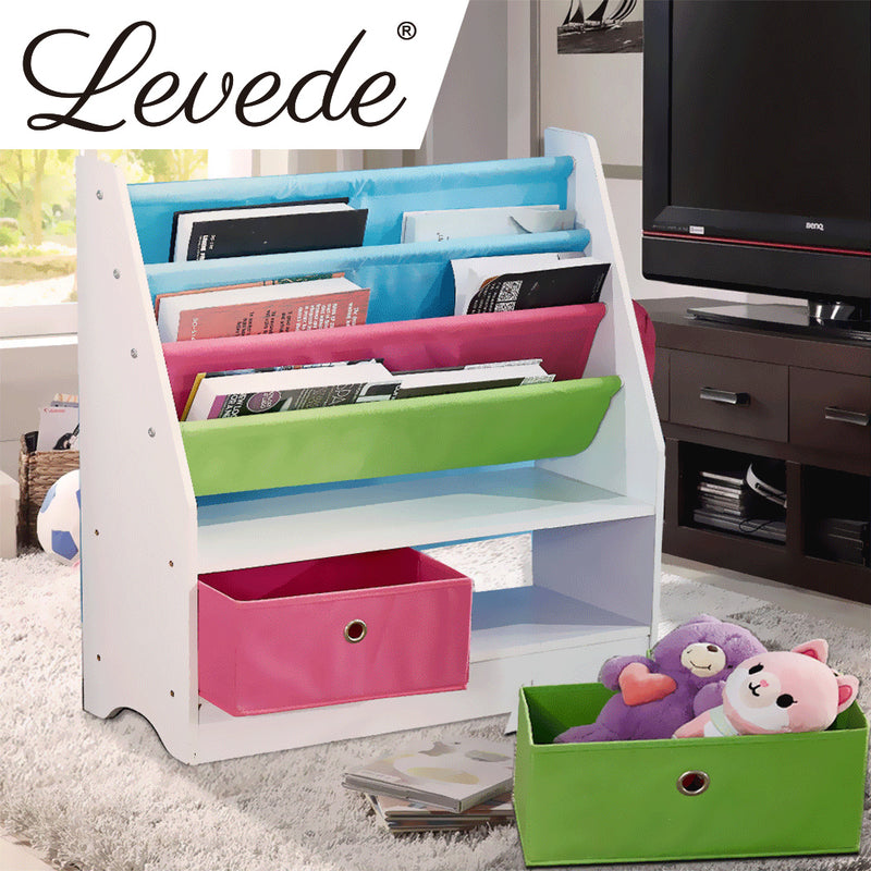 Levede Wooden Kids Children Bookcase Bookshelf Toy Organiser Storage Bin Rack