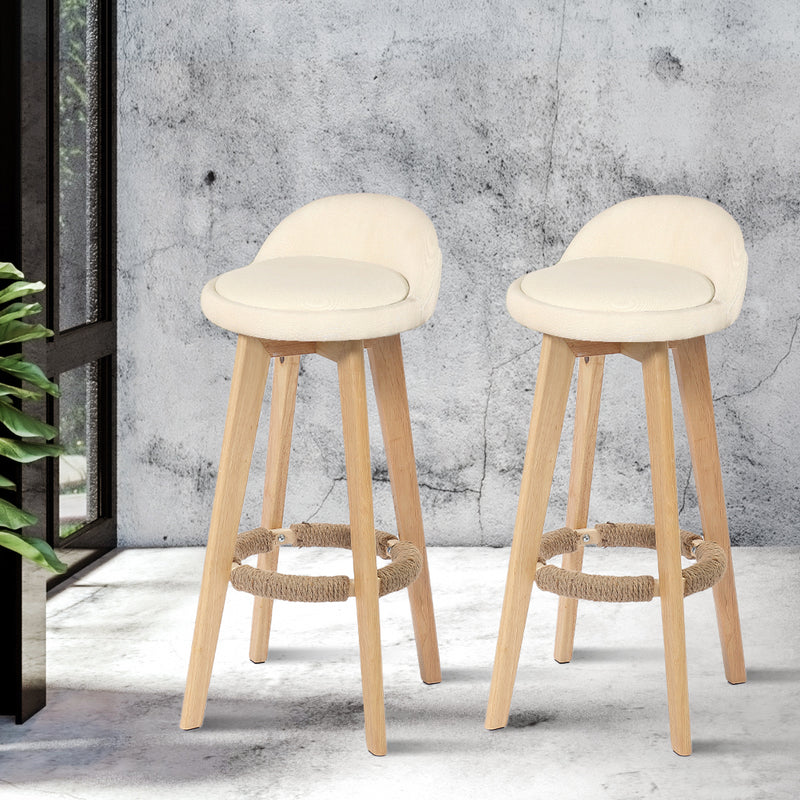 2x Levede Fabric Swivel Bar Stool Kitchen Stool Dining Chair Barstools Cream