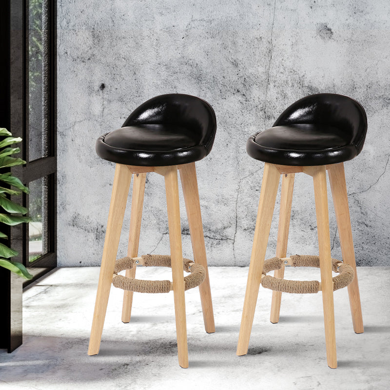 2x Levede Leather Swivel Bar Stool Kitchen Stool Dining Chair Barstools Black