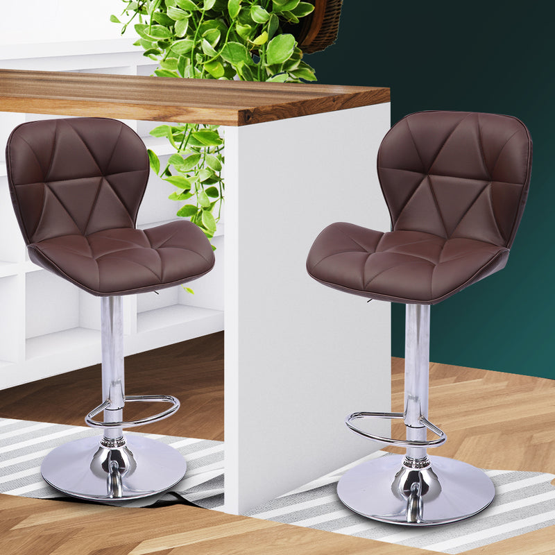 2x Bar Stools Stool Swivel Gas Lift Kitchen Leather Chair Chairs Metal Barstools