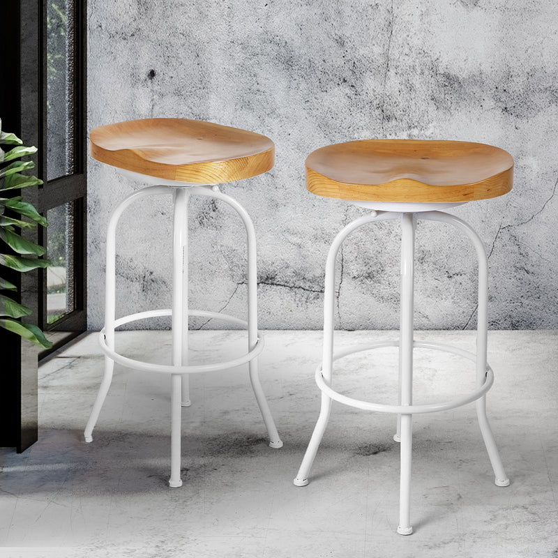 Levede Industrial Bar Stools Kitchen Stool Wooden Barstools Swivel Chair White