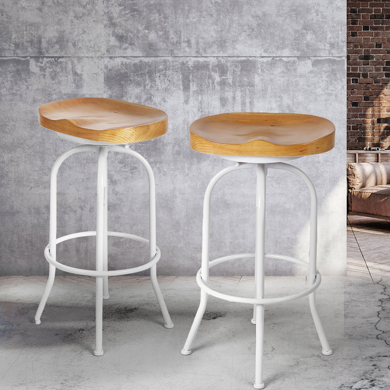 Levede Industrial Bar Stools Kitchen Stool Wooden Barstools Swivel Chair White
