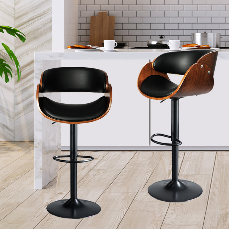 Levede 1x Bar Stools Kitchen Gas Lift Wooden Beech Stool Chair Swivel Barstools