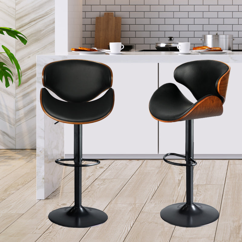 Levede 1x Bar Stools Kitchen Gas Lift Wooden Beech Stool Chair Swivel Barstools