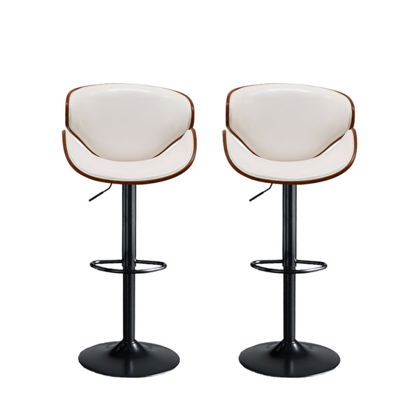 Levede 1x Kitchen Bar Stools Gas Lift Wooden Beech Stool Metal White Barstools