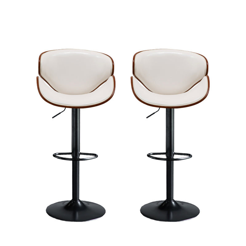 Levede 1x Kitchen Bar Stools Gas Lift Wooden Beech Stool Metal White Barstools