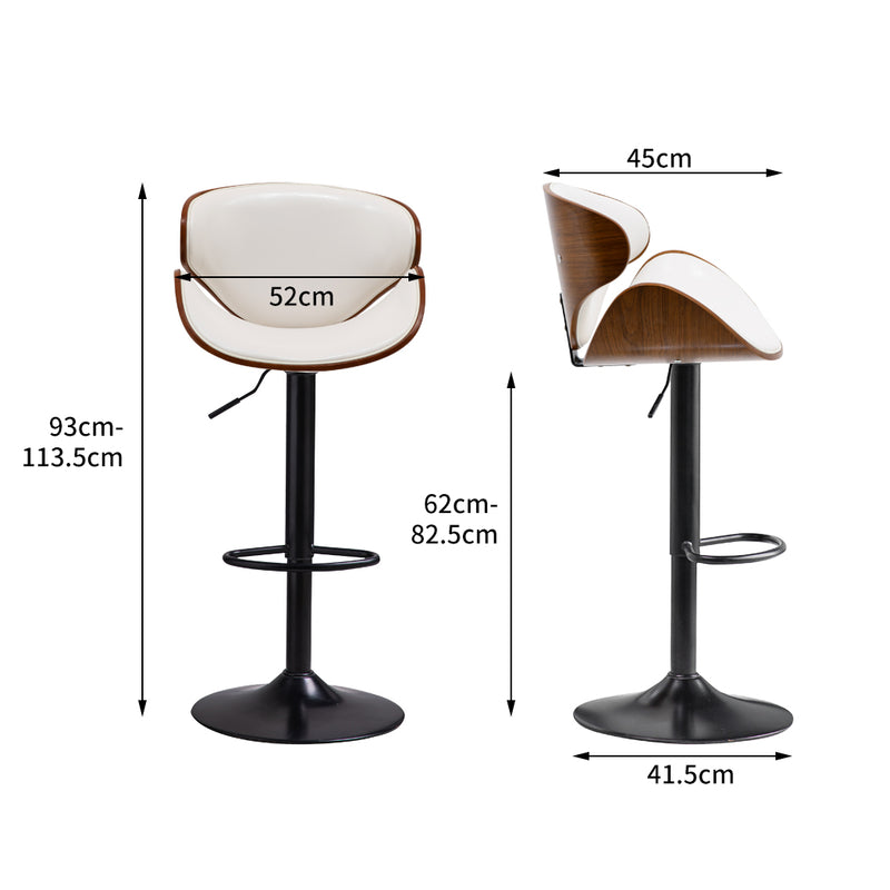 Levede 1x Kitchen Bar Stools Gas Lift Wooden Beech Stool Metal White Barstools