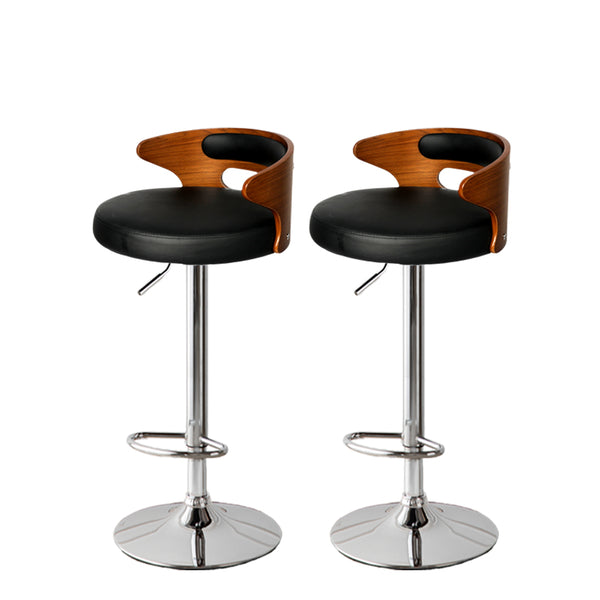 Levede 1x Kitchen Bar Stools Gas Lift Wooden Beech Stool Metal Black Barstools