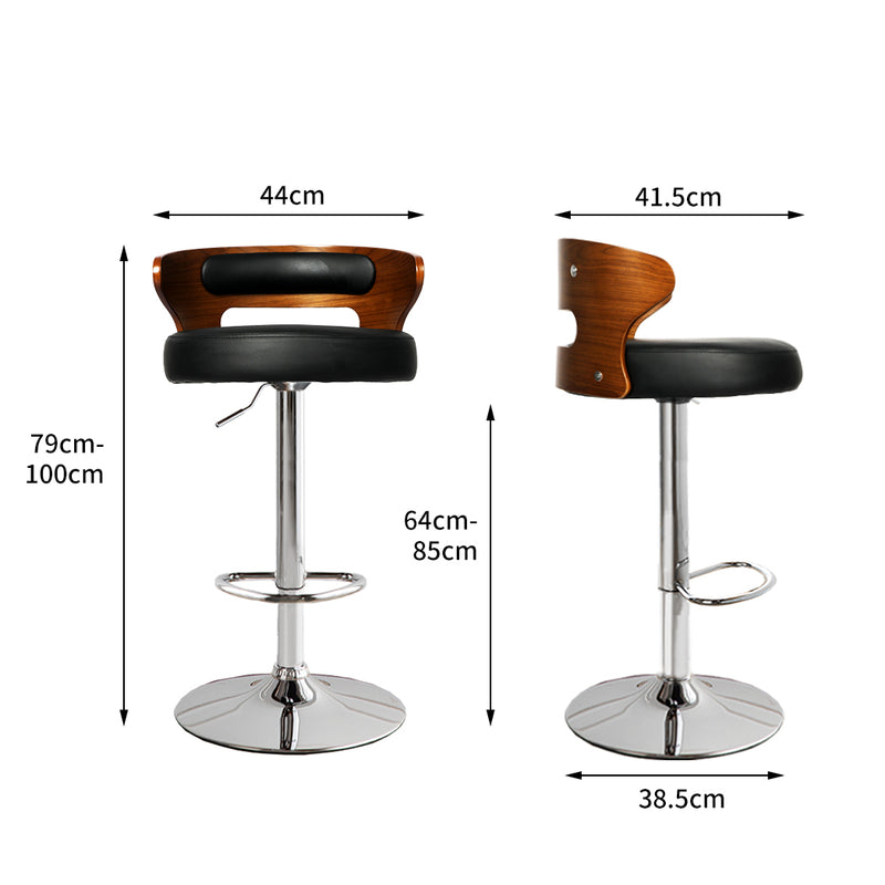 Levede 1x Kitchen Bar Stools Gas Lift Wooden Beech Stool Metal Black Barstools