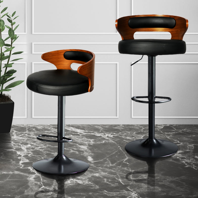 Levede 1x Bar Stools Kitchen Gas Lift Wooden Beech Stool Chair Swivel Barstools