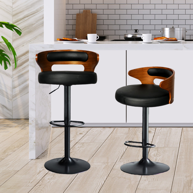 Levede 1x Bar Stools Kitchen Gas Lift Wooden Beech Stool Chair Swivel Barstools