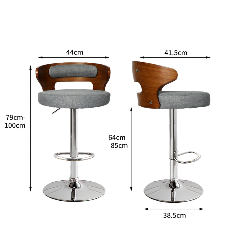 Levede 1x Kitchen Bar Stools Gas Lift Wooden Beech Stool Metal Barstools Grey