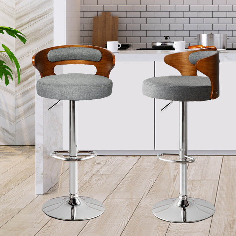 Levede 1x Kitchen Bar Stools Gas Lift Wooden Beech Stool Metal Barstools Grey