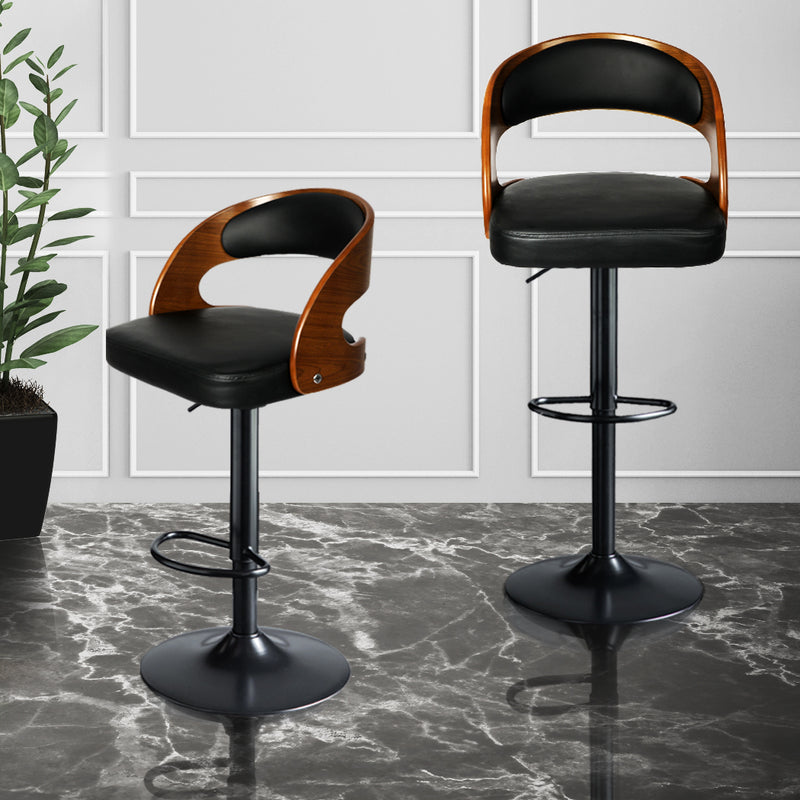 Levede 1x Bar Stools Kitchen Gas Lift Wooden Beech Stool Chair Swivel Barstools