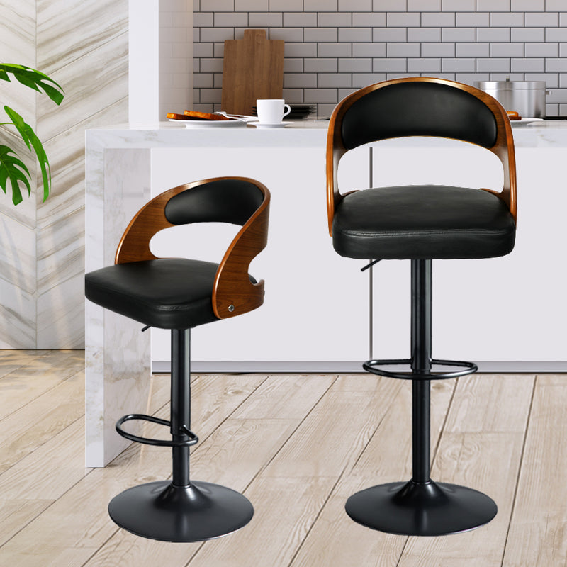 Levede 1x Bar Stools Kitchen Gas Lift Wooden Beech Stool Chair Swivel Barstools