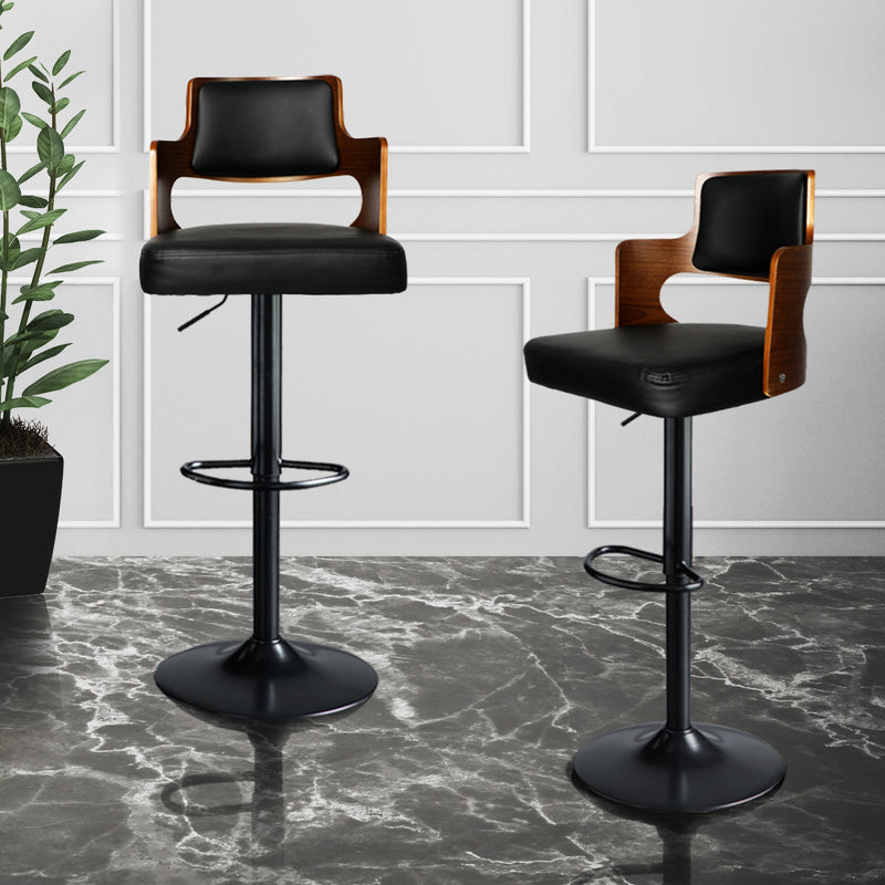 Levede 1x Bar Stools Kitchen Gas Lift Wooden Beech Stool Chair Swivel Barstools