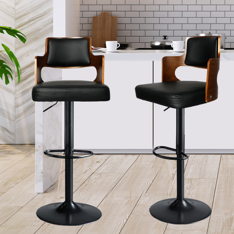 Levede 1x Bar Stools Kitchen Gas Lift Wooden Beech Stool Chair Swivel Barstools